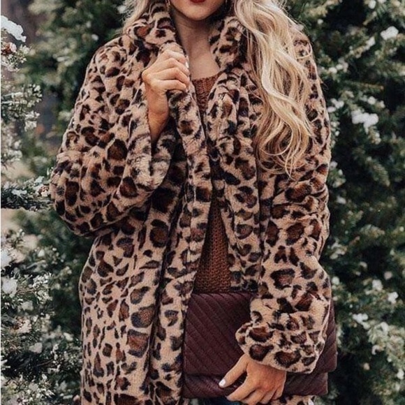 Jackets & Blazers - Leopard women plush jacket faux fur warm coat